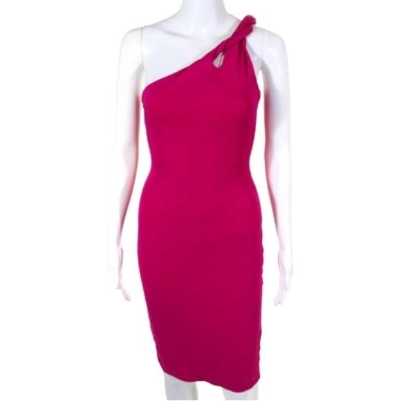 Cushnie One Shoulder Dress Size 2 Magenta Pink Twist Strap Cutout Sheath - Picture 1 of 8